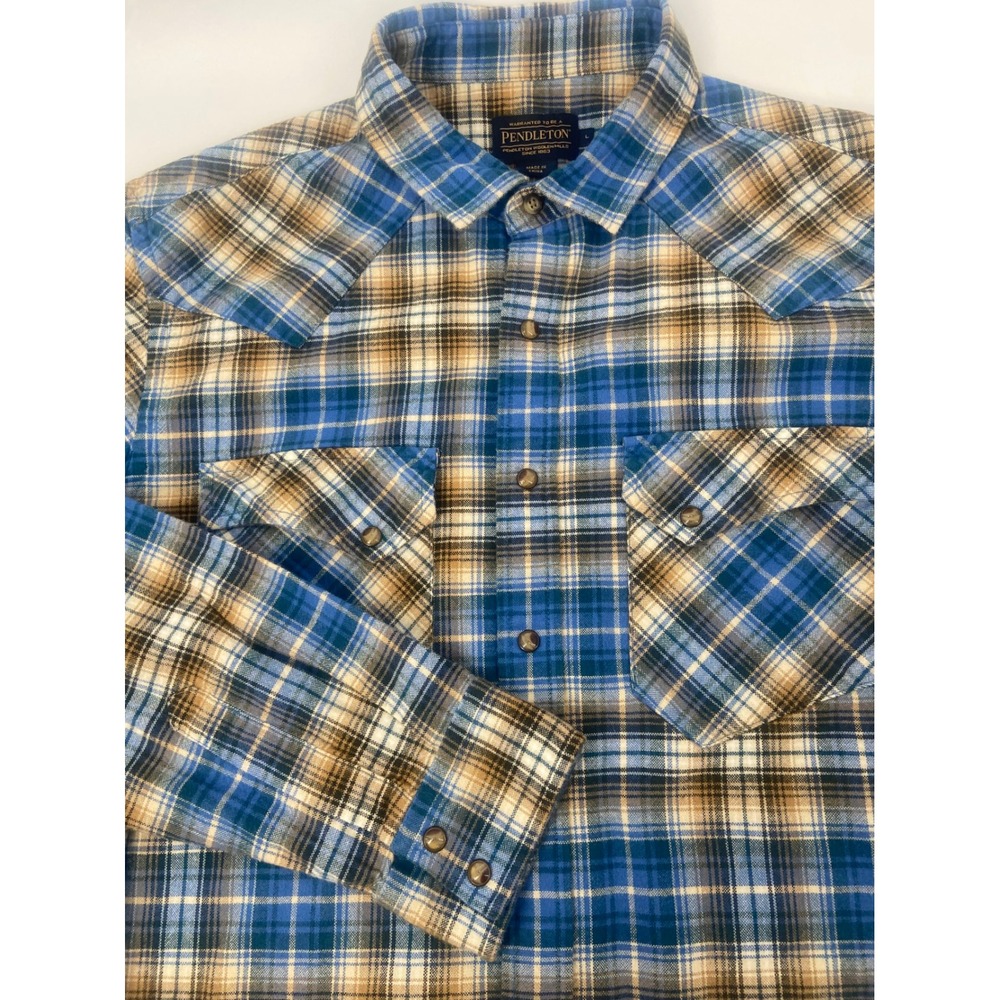 Men's Pendleton Western Pearl Snap Style Plaid Western Flannel‎ Shirt-Size Lrg